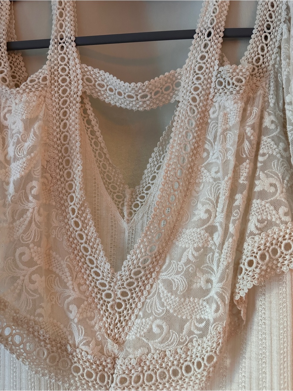 gimmicks by BKE Cream Lace-Trim V-Neck Short Sleeve Top